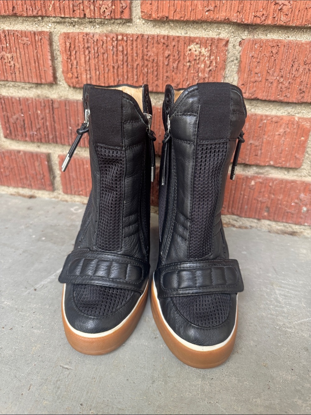 L.A.M.B. Pamela Black Mesh Platform Wedge Sneaker Bootie - Picture 3 of 9
